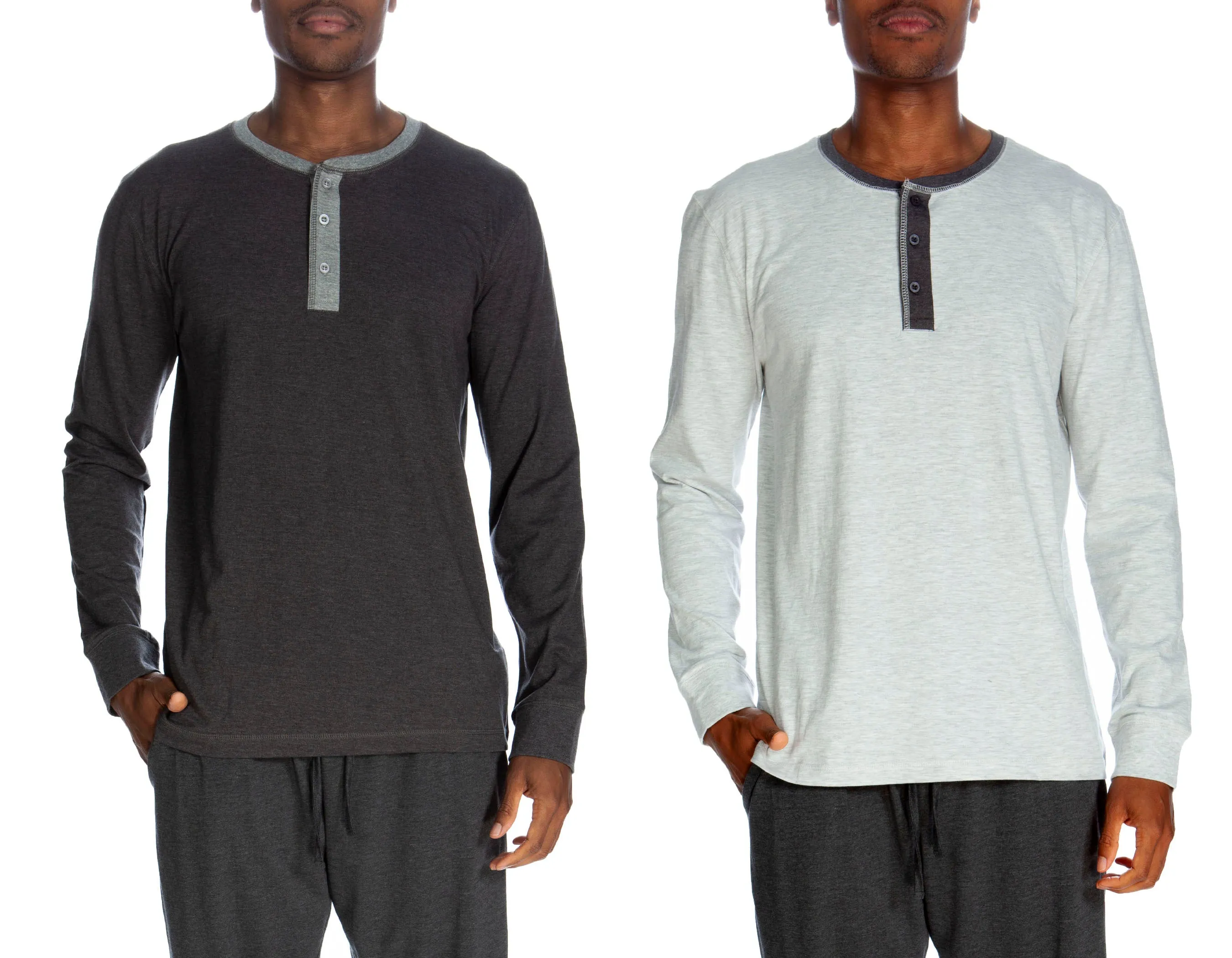 3-Knopf-Langarm-Henley 2er-Pack