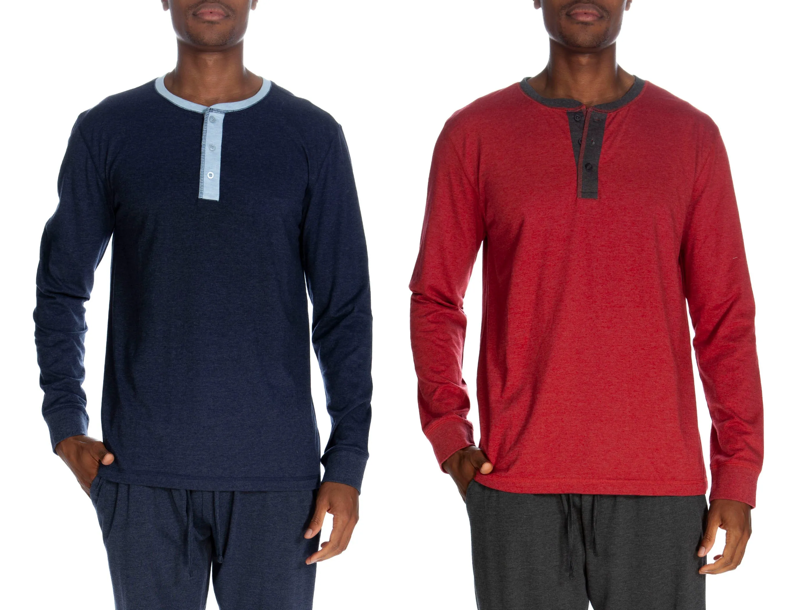 3-Knopf-Langarm-Henley 2er-Pack