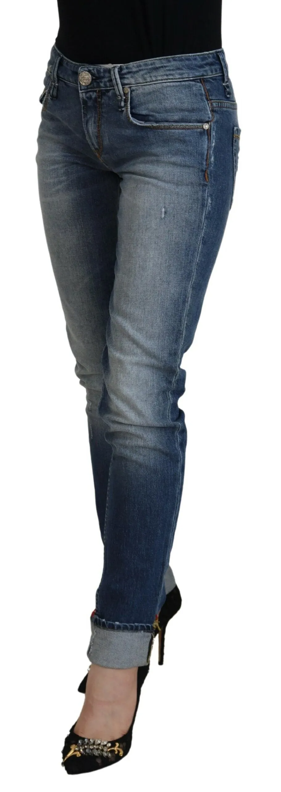 Acht Washed Cotton Low Waist Damen Casual Jeans