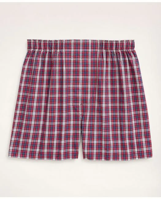 Brooks Brothers Herren-Boxershorts aus Baumwoll-Broadcloth im Karomuster Blau/Rot Brooks Brothers