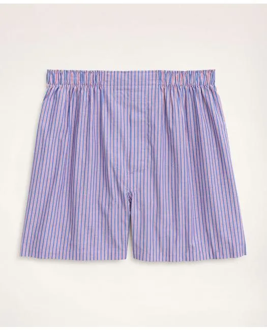 Brooks Brothers Herren-Boxershorts aus Baumwoll-Broadcloth, gestreift, Blau/Rot Brooks Brothers