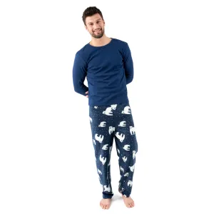 Weihnachts-Pyjamas für Herren aus Baumwolle mit Bärenmotiv und Fleece-Hose