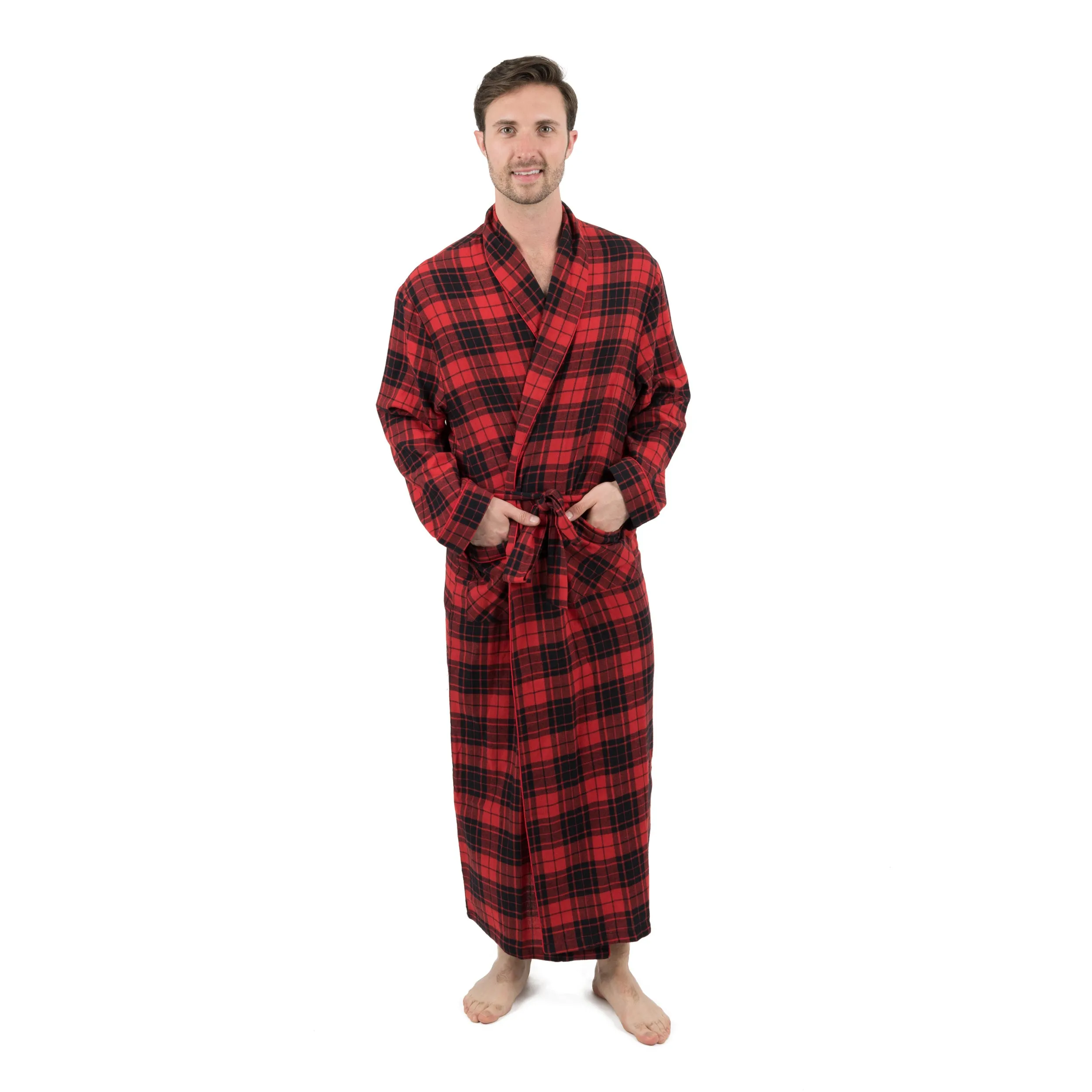 Weihnachts-Herren-Flanell-Bademantel im Karomuster