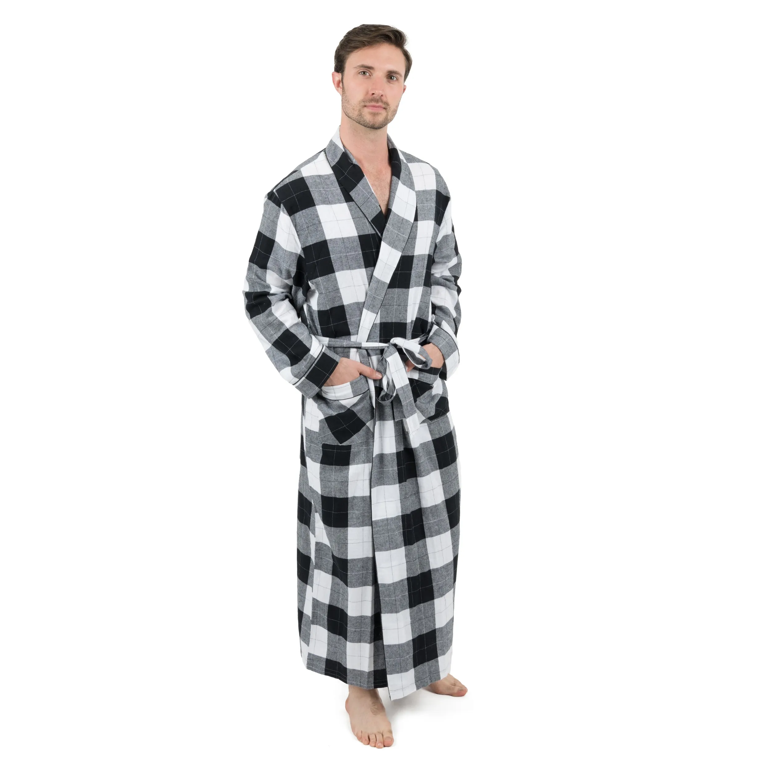 Weihnachts-Herren-Flanell-Bademantel im Karomuster