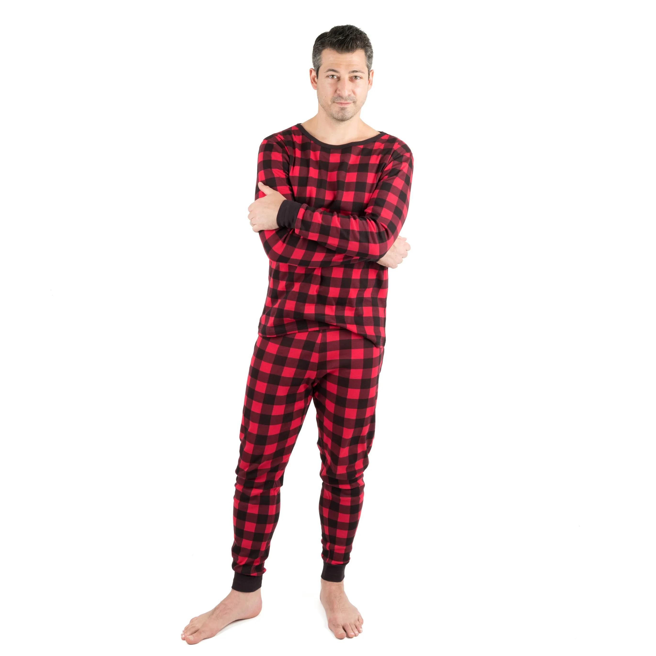 Weihnachts-Pyjama für Herren, zweiteilig, aus Baumwolle, im Karomuster