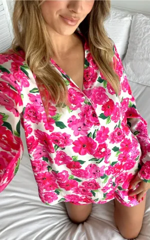 Frühaufsteher-Pyjama-Set In Rosa Blumen Soiree