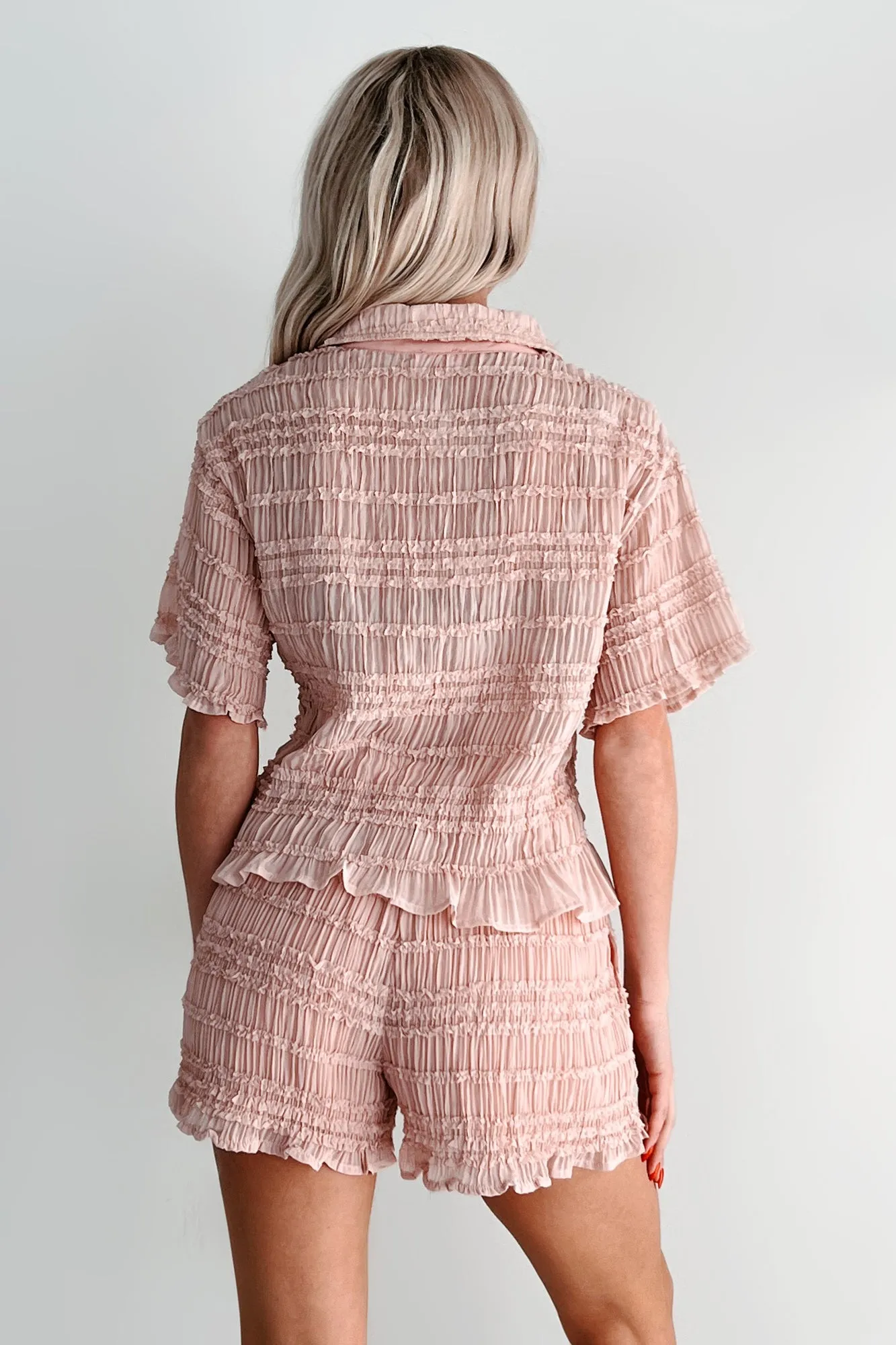 Figuring It Out Rüschenbluse & Shorts-Set (Rosa)