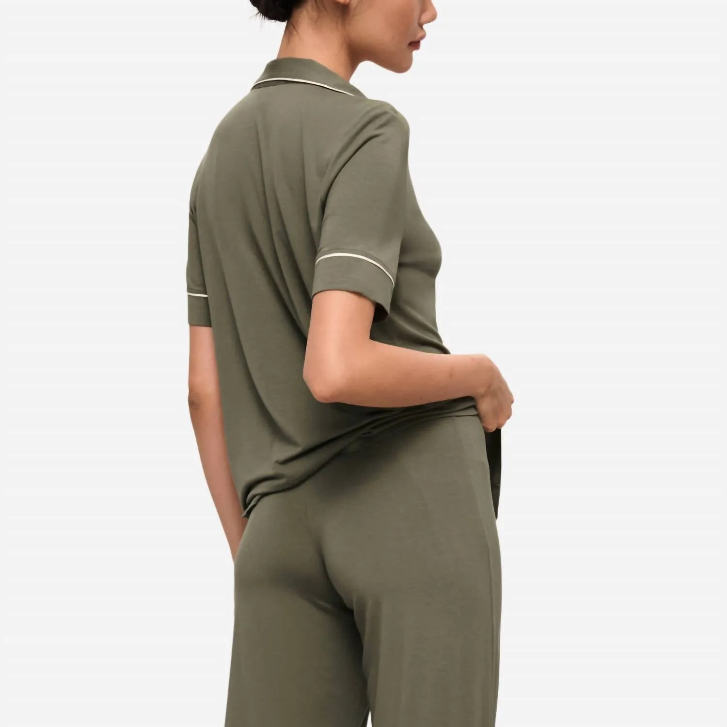 Gisele Tencel Modal Kurzarm-Pyjama-Set in Moos / Elfenbein