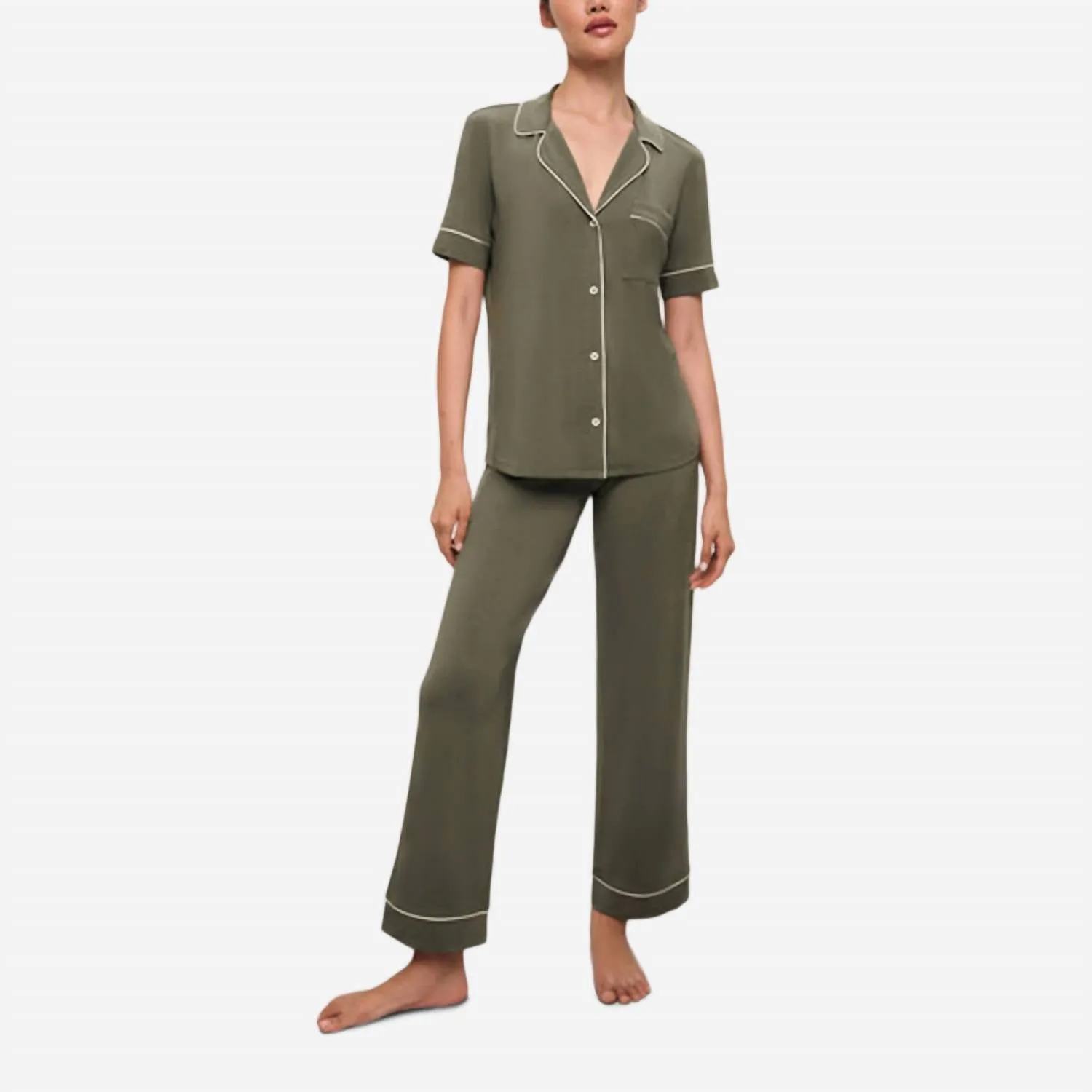Gisele Tencel Modal Kurzarm-Pyjama-Set in Moos / Elfenbein