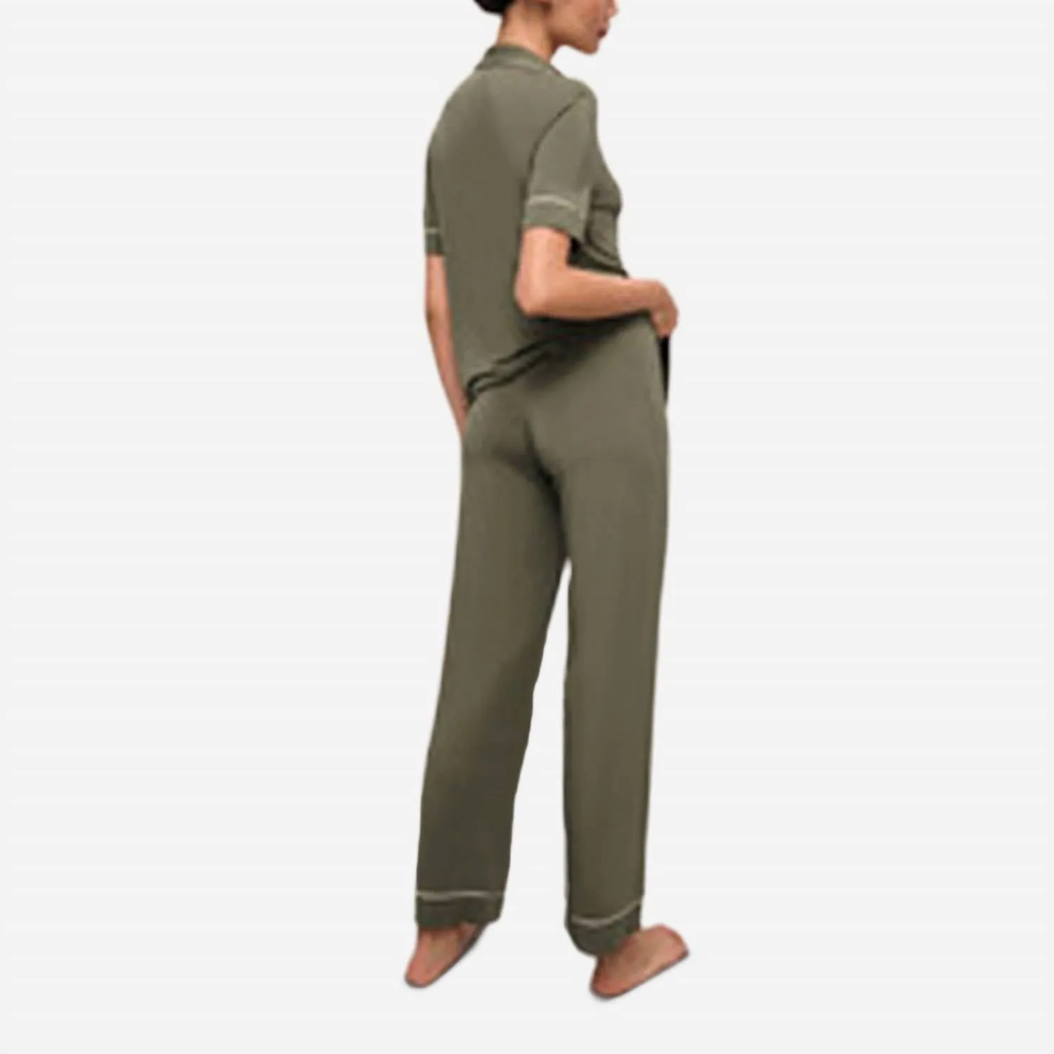 Gisele Tencel Modal Kurzarm-Pyjama-Set in Moos / Elfenbein