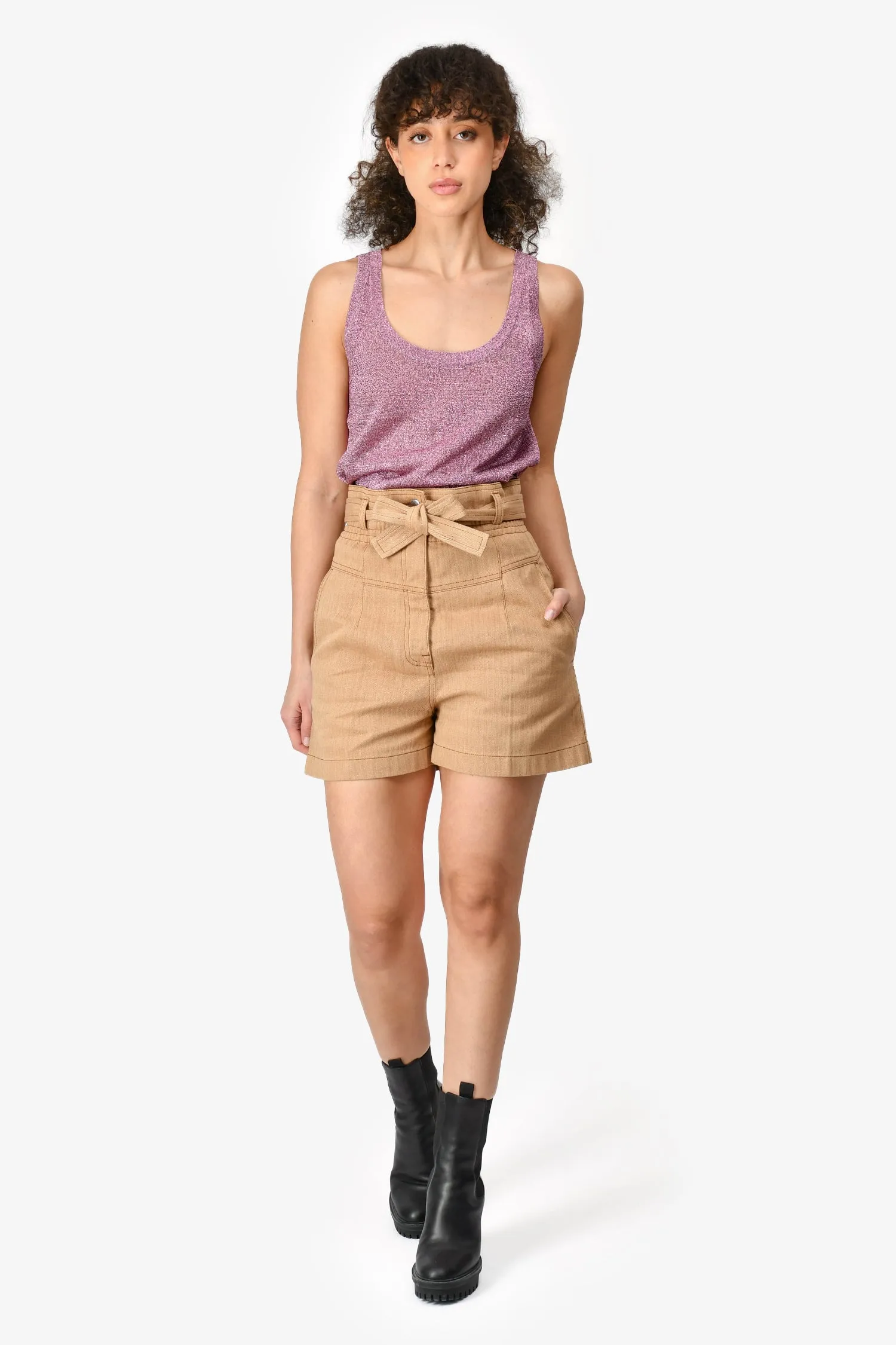 Hermès Braune Khaki Baumwollshorts mit Gürtel Größe 34