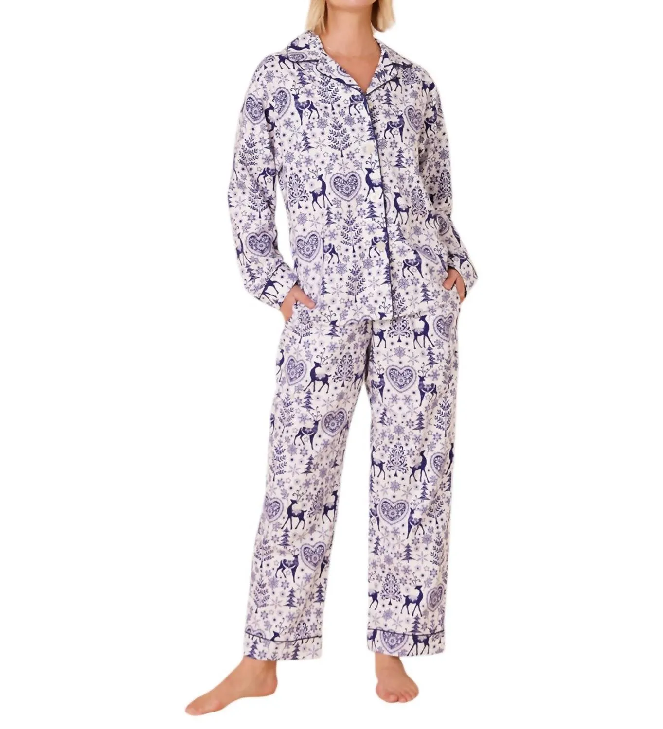 Holly Jolly Pima Flanell Pyjama-Set in Blau