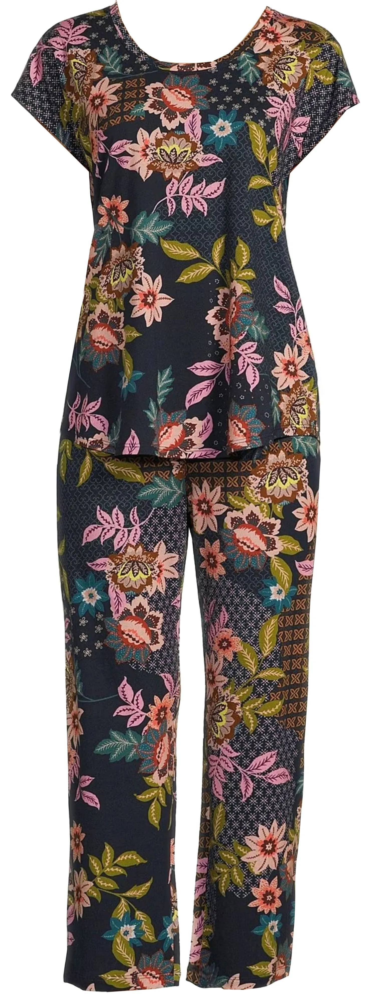 Johnny Was Damen Delfino Kurzarm Rundhals Crop Schlafanzug-Set Mehrfarbig