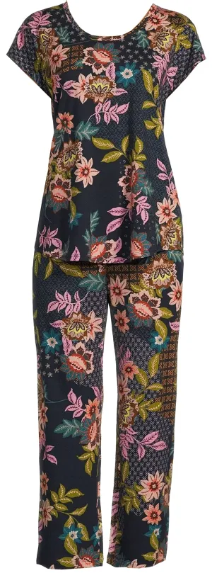 Johnny Was Damen Delfino Kurzarm Rundhals Crop Schlafanzug-Set Mehrfarbig