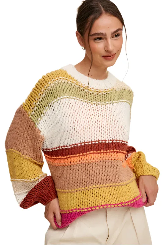 Listicle Offener Gemischter Strick Schlaffer Handgehäkelter Pullover