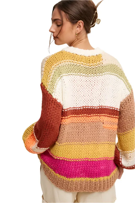 Listicle Offener Gemischter Strick Schlaffer Handgehäkelter Pullover