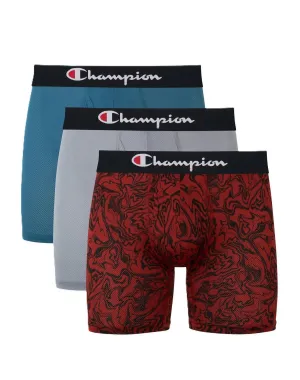 Herren 3er-Pack leichte dehnbare feuchtigkeitsableitende Mesh-Boxershorts in Türkis/Beton/Marmor-Optik