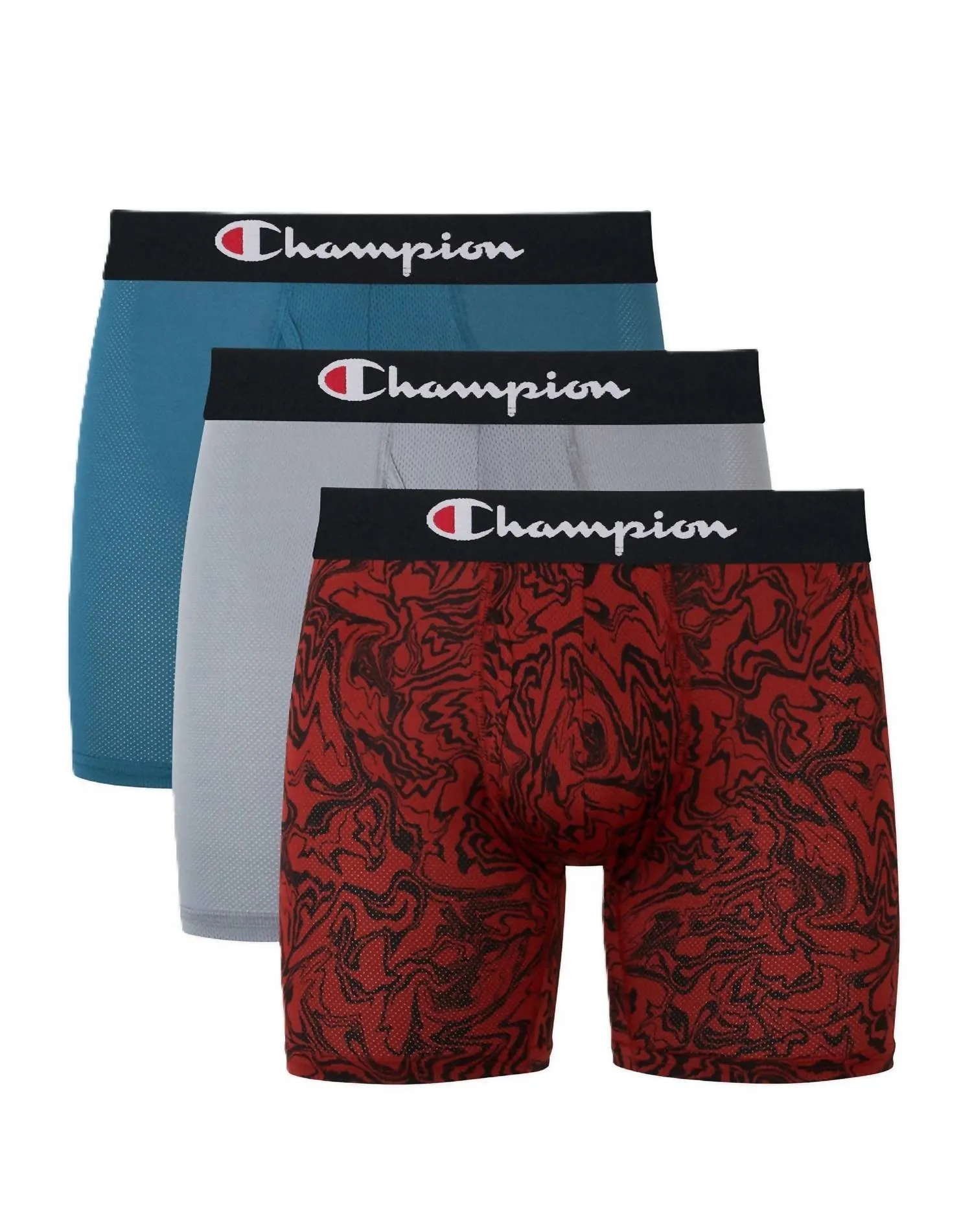 Herren 3er-Pack leichte dehnbare feuchtigkeitsableitende Mesh-Boxershorts in Türkis/Beton/Marmor-Optik