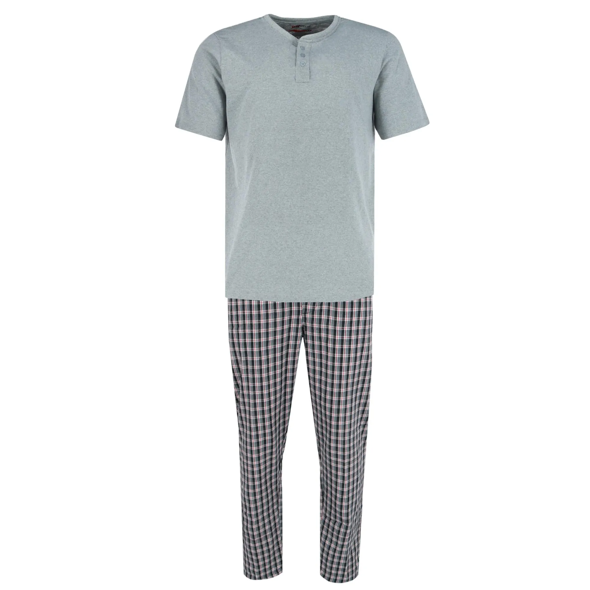 Herren Henley Kurzarm-Shirt und Karo-Pyjama-Hose Set