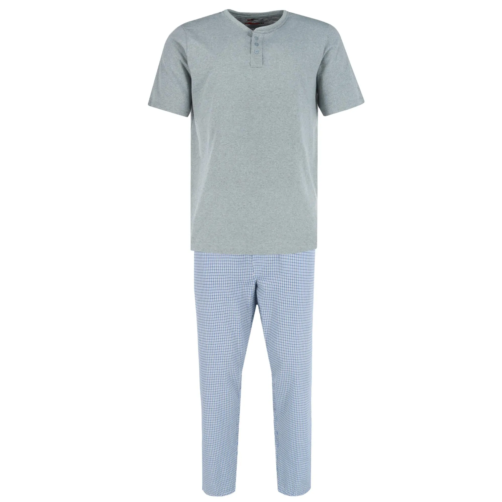 Herren Henley Kurzarm-Shirt und Karo-Pyjama-Hose Set