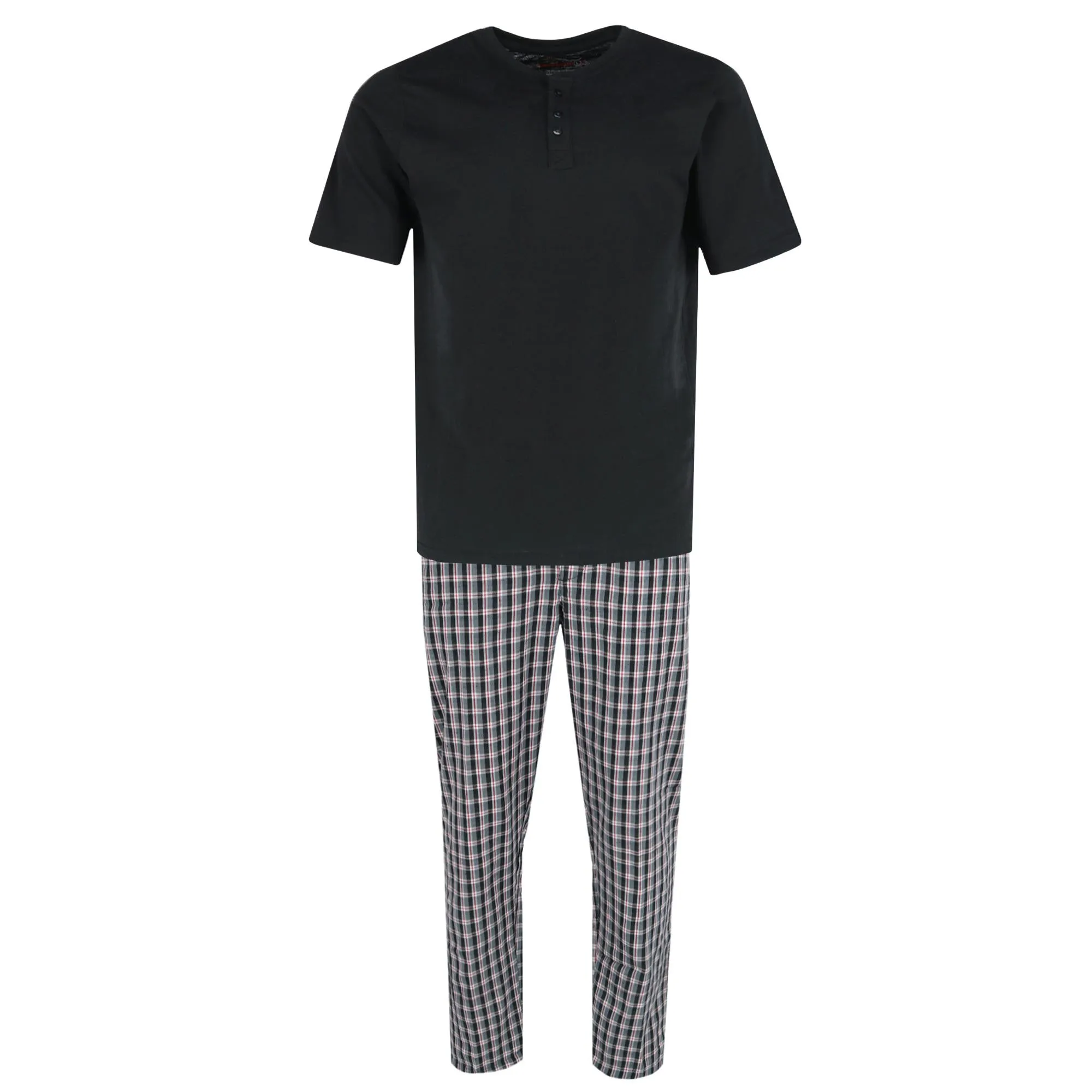 Herren Henley Kurzarm-Shirt und Karo-Pyjama-Hose Set