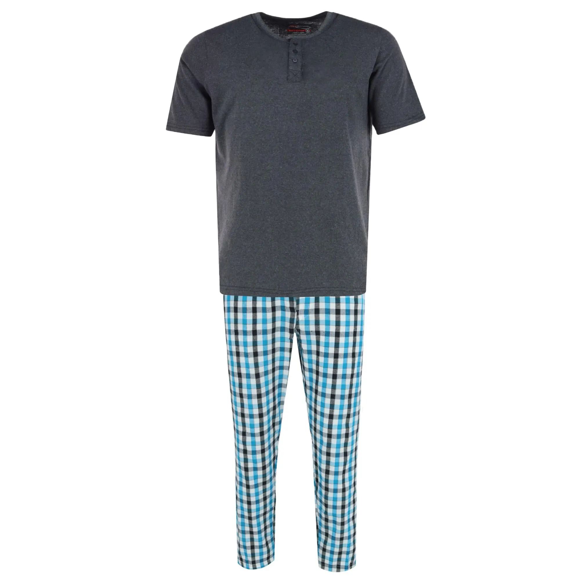 Herren Henley Kurzarm-Shirt und Karo-Pyjama-Hose Set