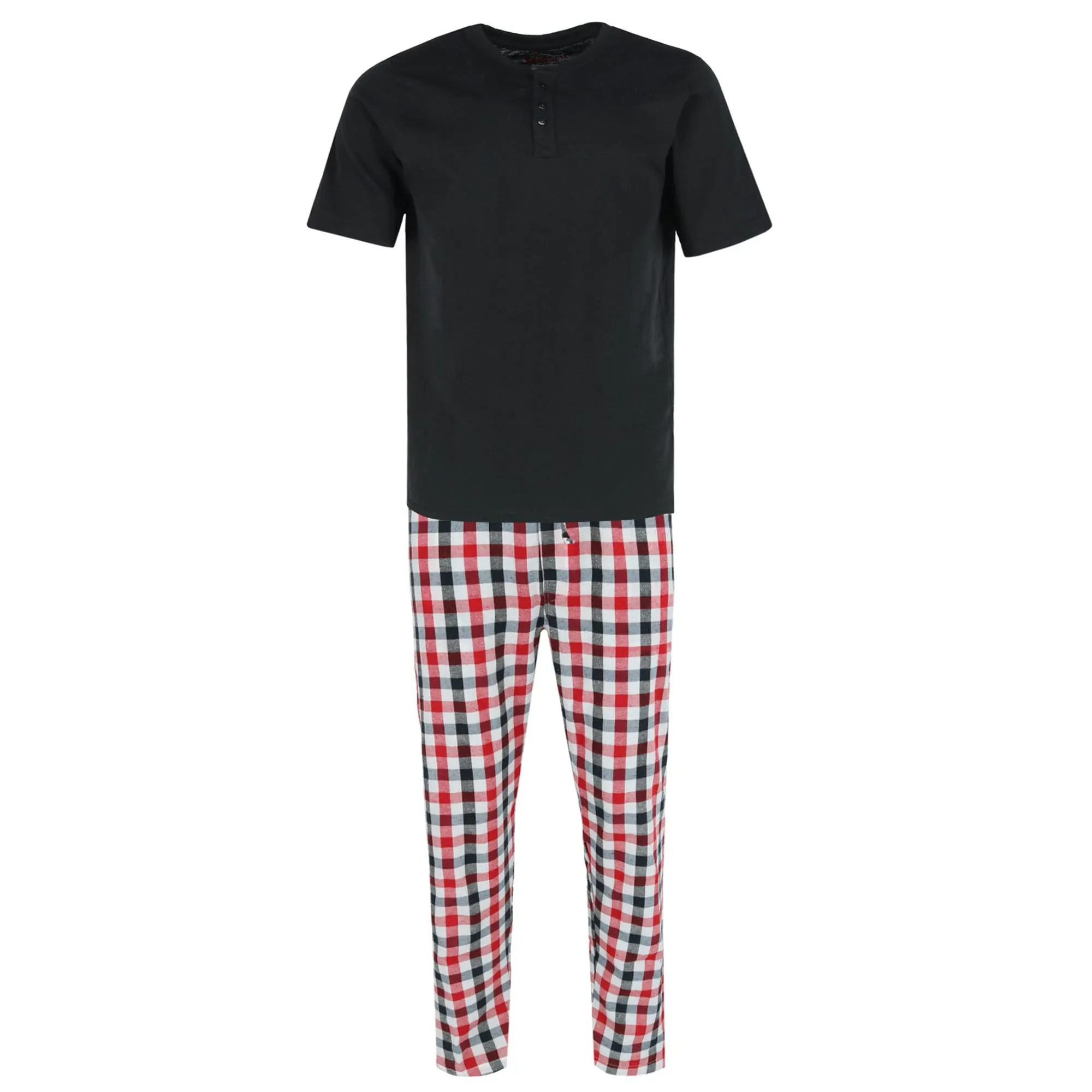 Herren Henley Kurzarm-Shirt und Karo-Pyjama-Hose Set