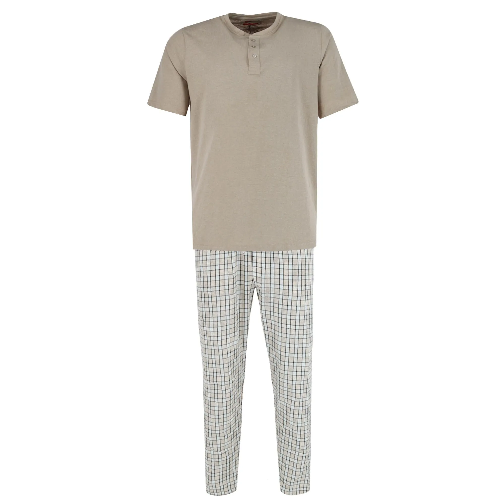 Herren Henley Kurzarm-Shirt und Karo-Pyjama-Hose Set