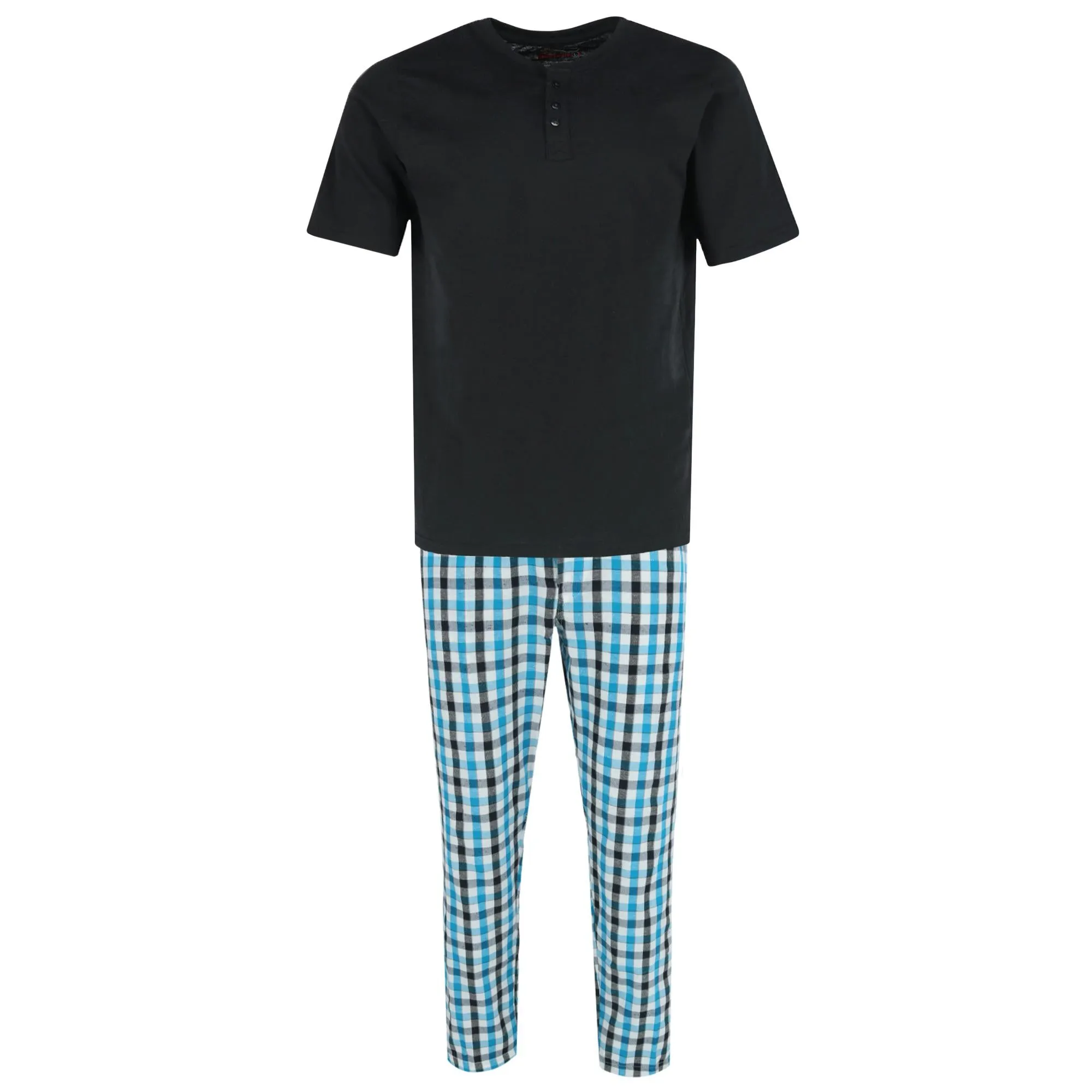 Herren Henley Kurzarm-Shirt und Karo-Pyjama-Hose Set
