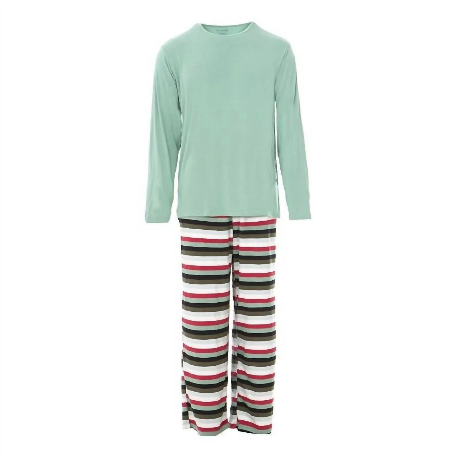 Herren Langarm-Pyjama-Set In Weihnachts-Multistreifen