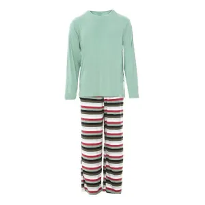 Herren Langarm-Pyjama-Set In Weihnachts-Multistreifen
