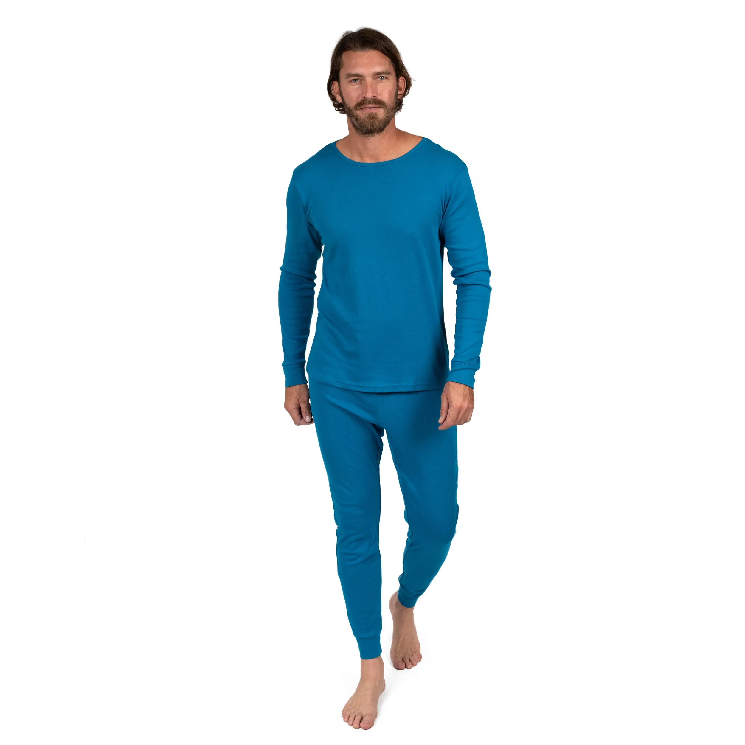Herren Zwei-Teile Baumwoll Pyjama Boho Uni-Farbe