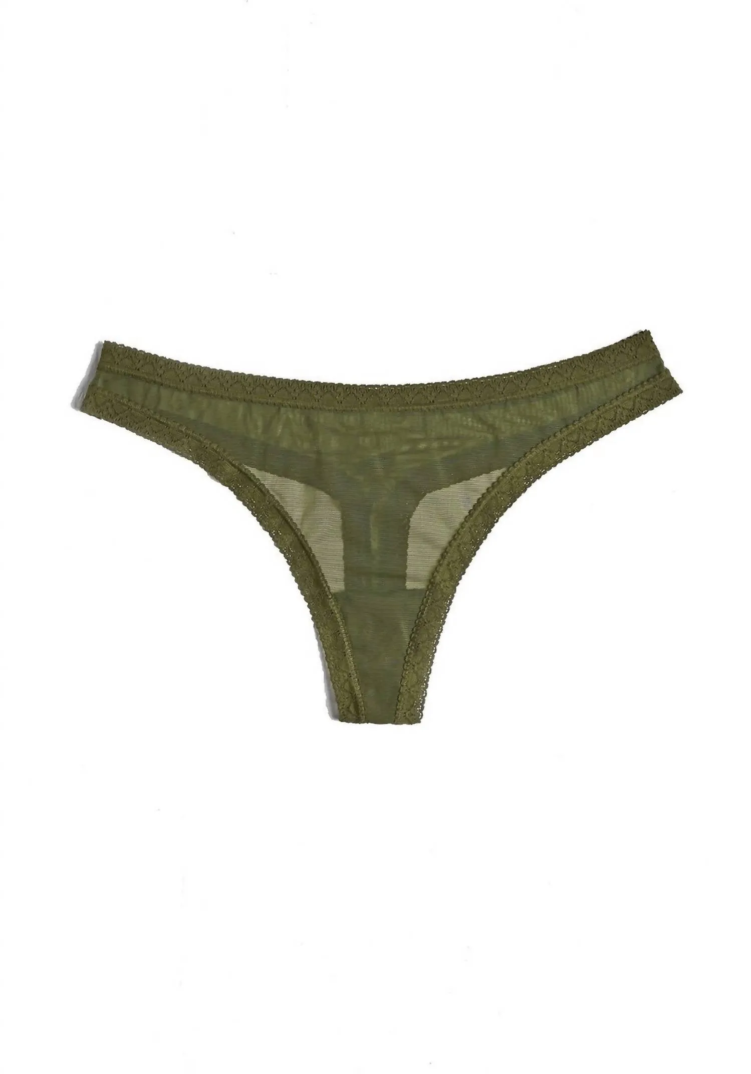 Mesh-Spitzenbesatz String-Tanga in Moos