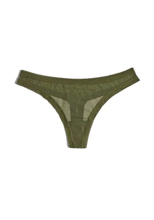 Mesh-Spitzenbesatz String-Tanga in Moos