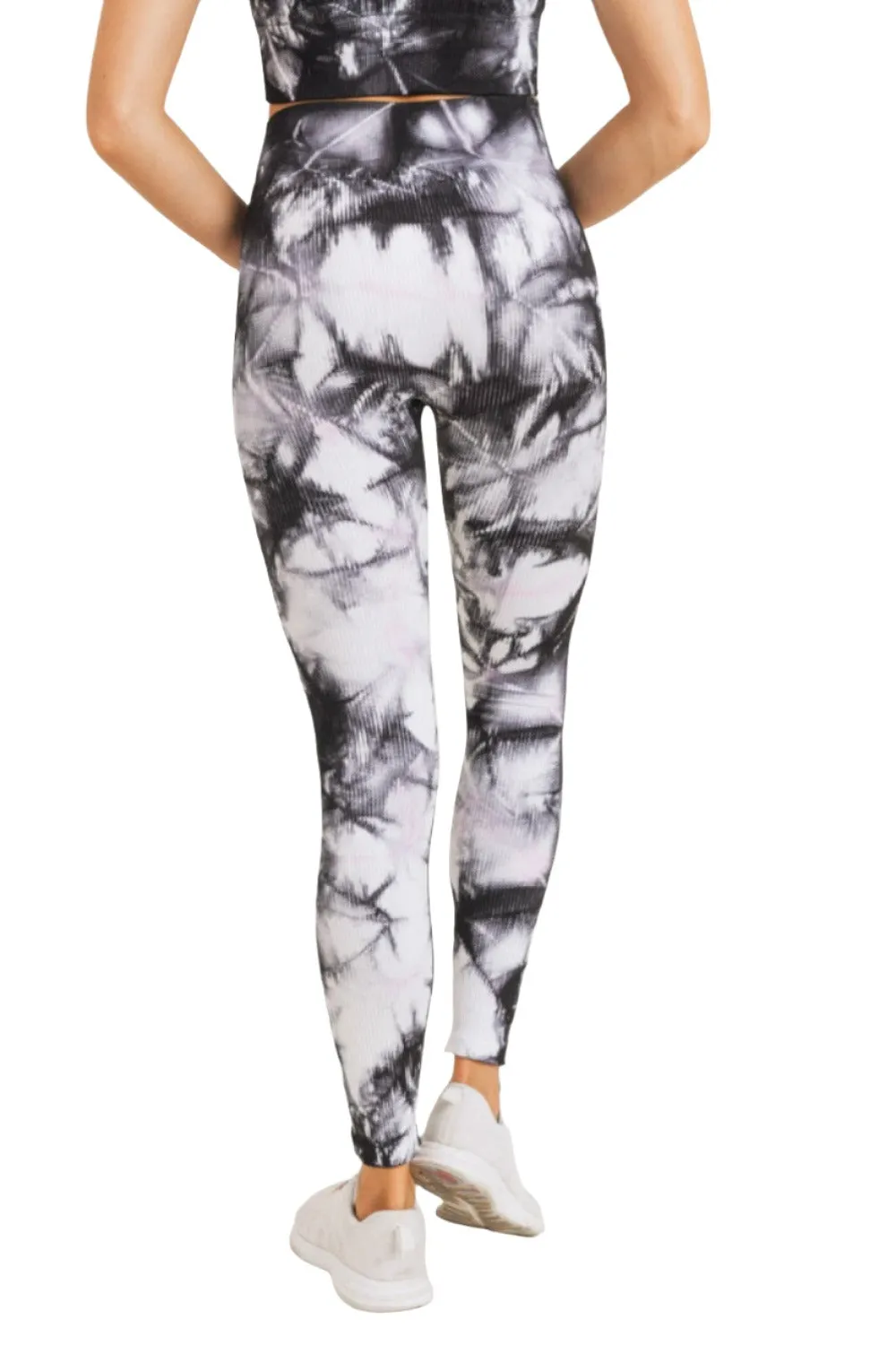 Mono B Rauchglas-Tie-Dye Rippen Nahtlos Highwaist Leggings APH3049