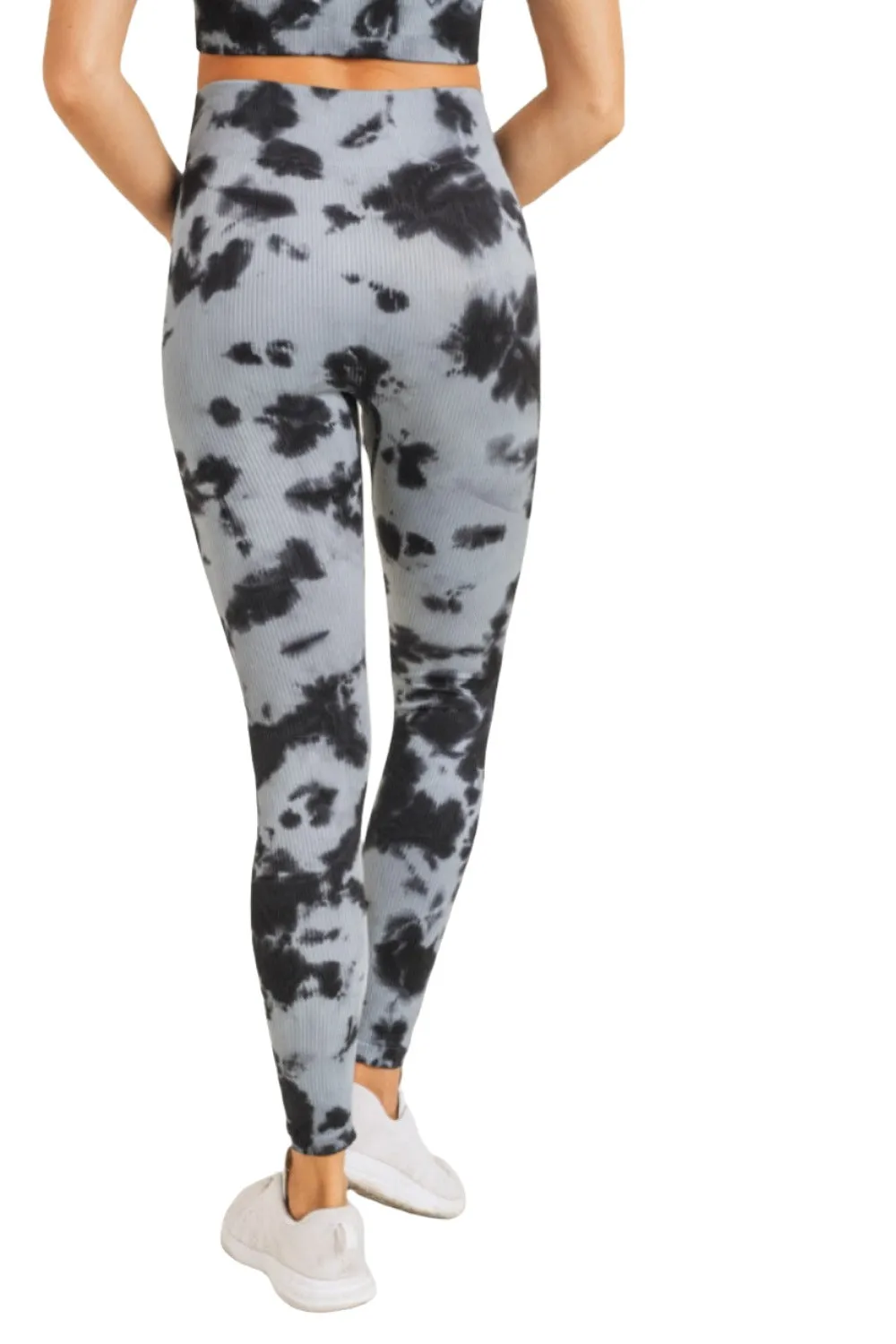 Mono B Rauchglas-Tie-Dye Rippen Nahtlos Highwaist Leggings APH3049