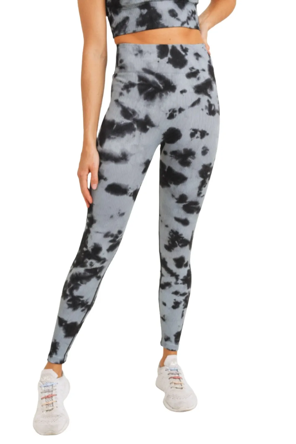 Mono B Rauchglas-Tie-Dye Rippen Nahtlos Highwaist Leggings APH3049