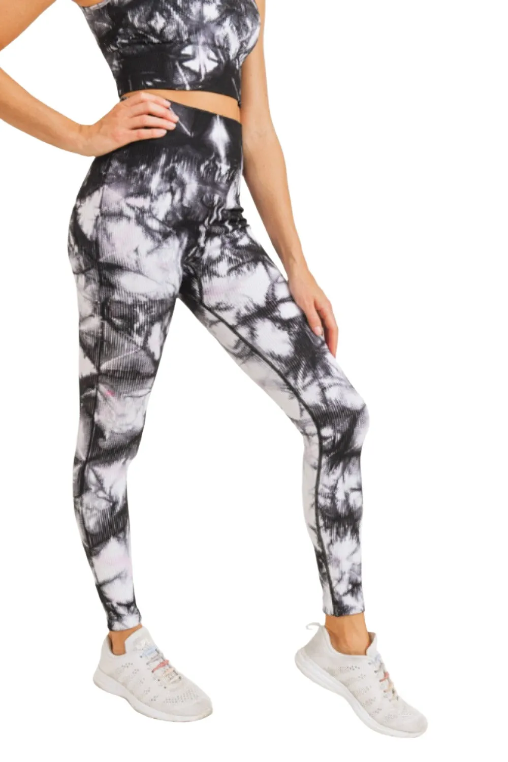 Mono B Rauchglas-Tie-Dye Rippen Nahtlos Highwaist Leggings APH3049