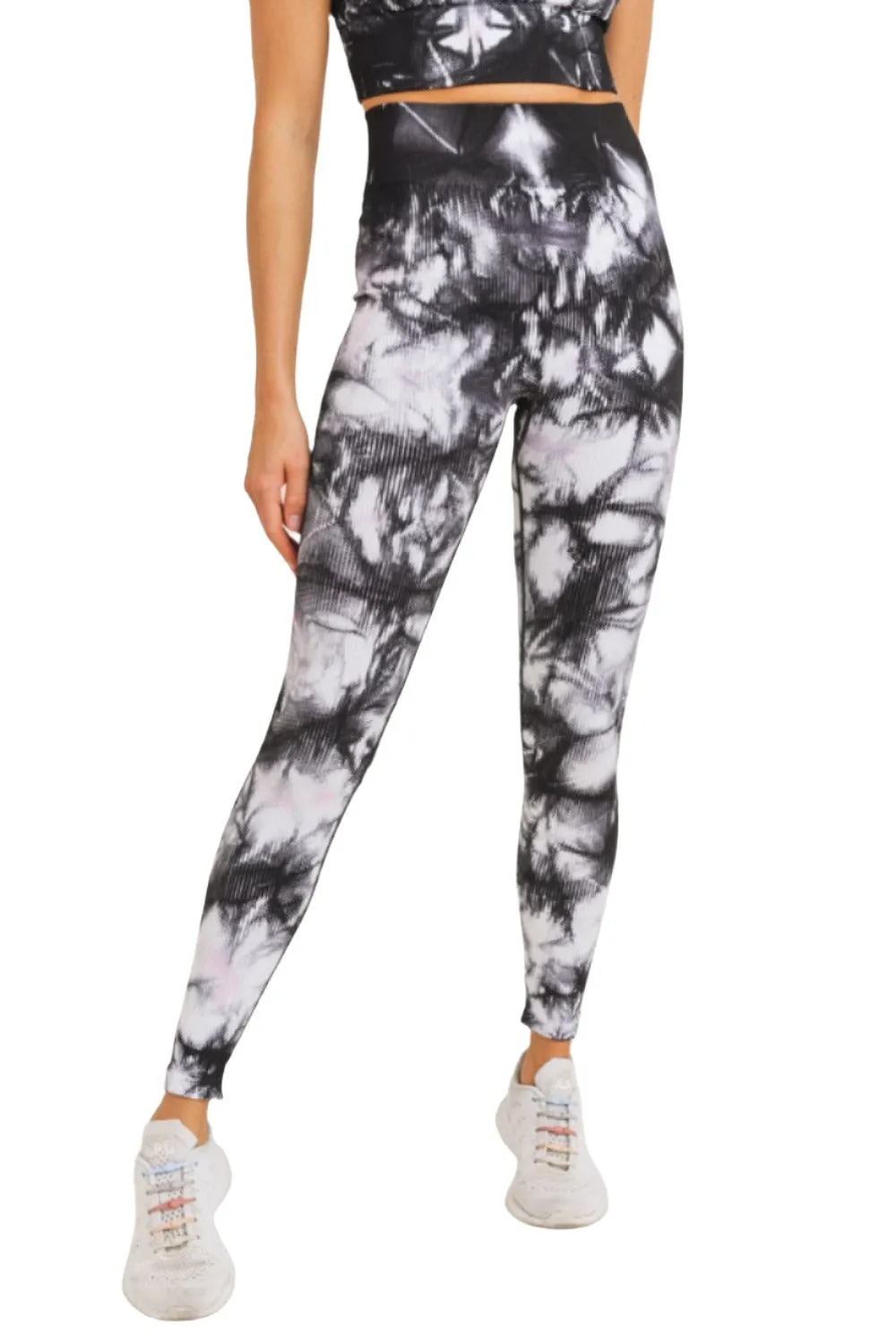 Mono B Rauchglas-Tie-Dye Rippen Nahtlos Highwaist Leggings APH3049