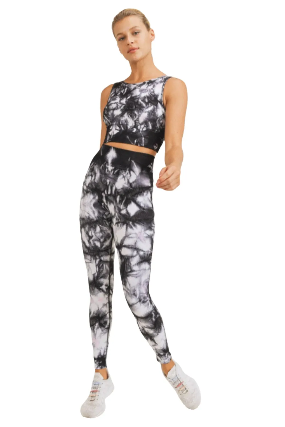 Mono B Rauchglas-Tie-Dye Rippen Nahtlos Highwaist Leggings APH3049
