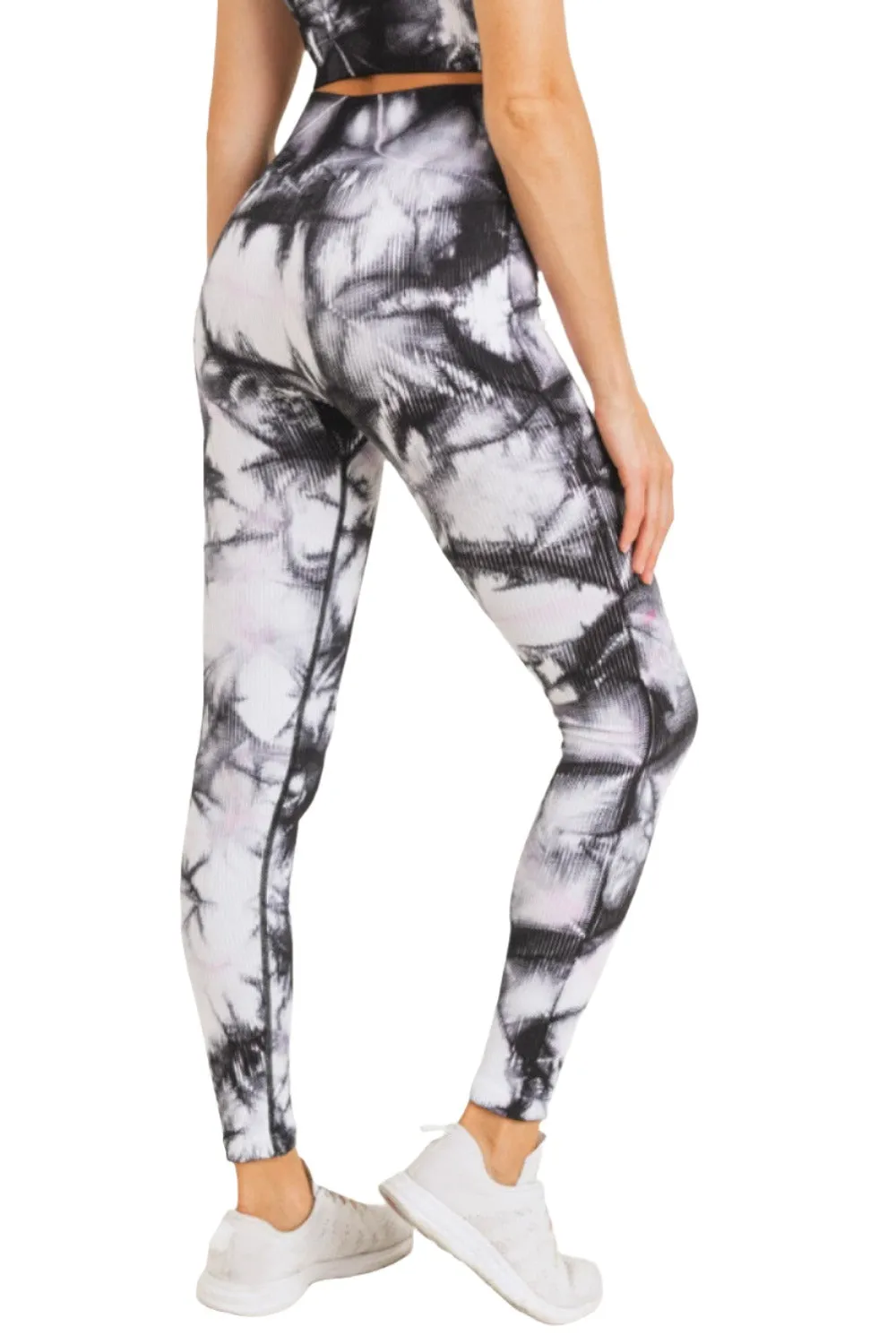 Mono B Rauchglas-Tie-Dye Rippen Nahtlos Highwaist Leggings APH3049