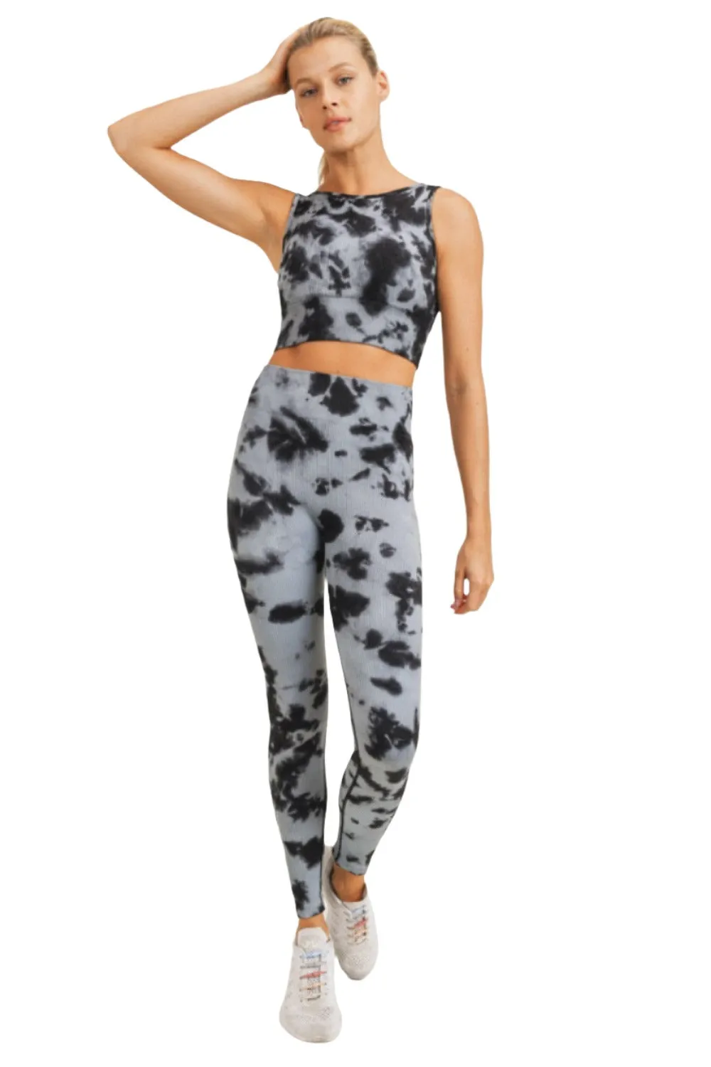 Mono B Rauchglas-Tie-Dye Rippen Nahtlos Highwaist Leggings APH3049