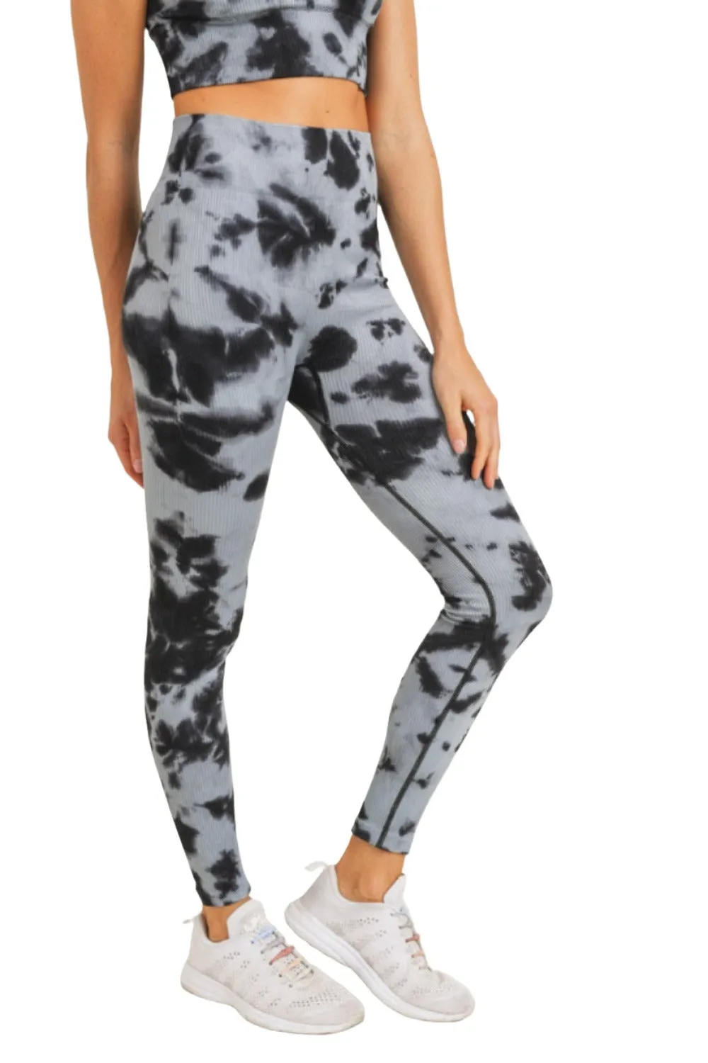 Mono B Rauchglas-Tie-Dye Rippen Nahtlos Highwaist Leggings APH3049