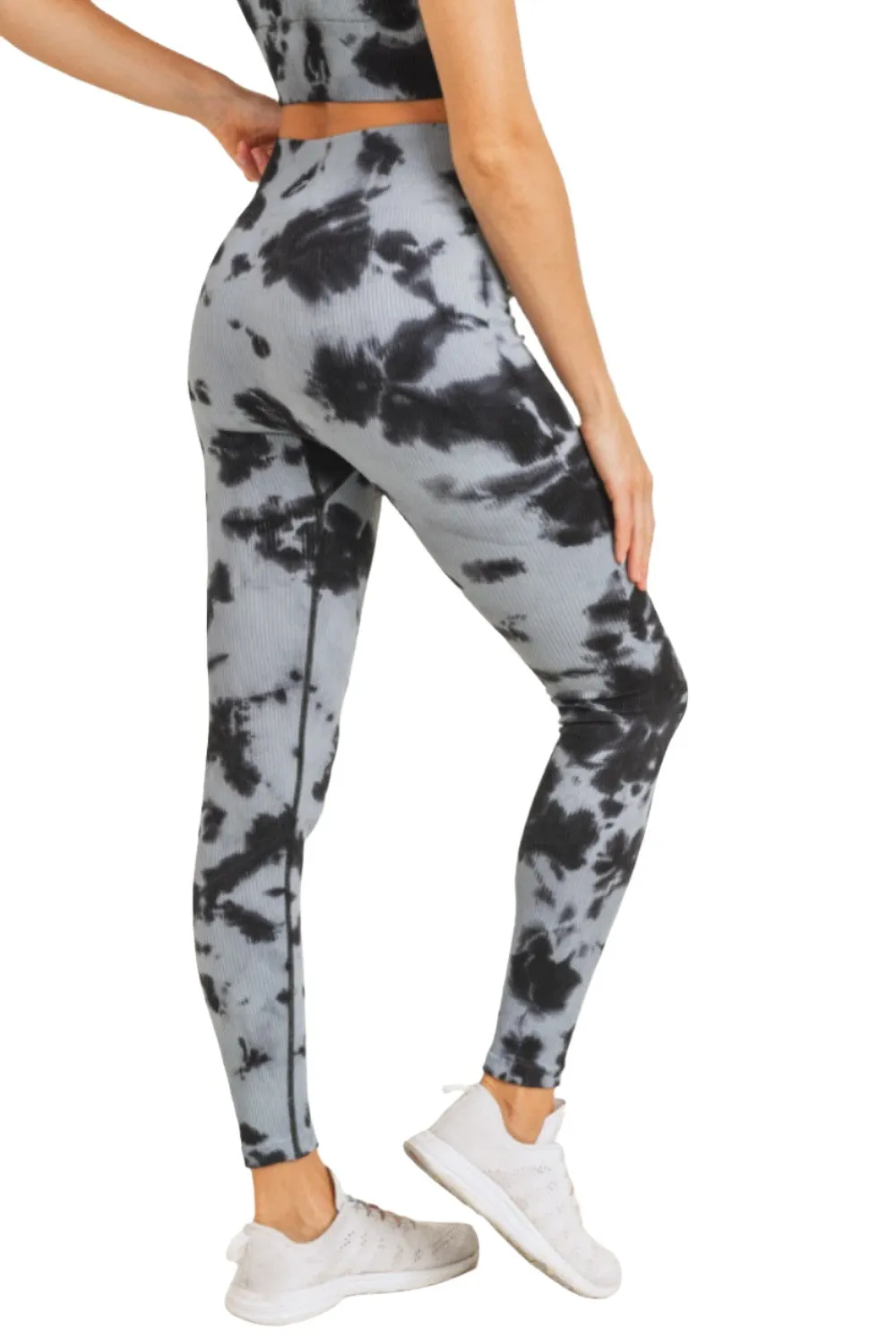 Mono B Rauchglas-Tie-Dye Rippen Nahtlos Highwaist Leggings APH3049