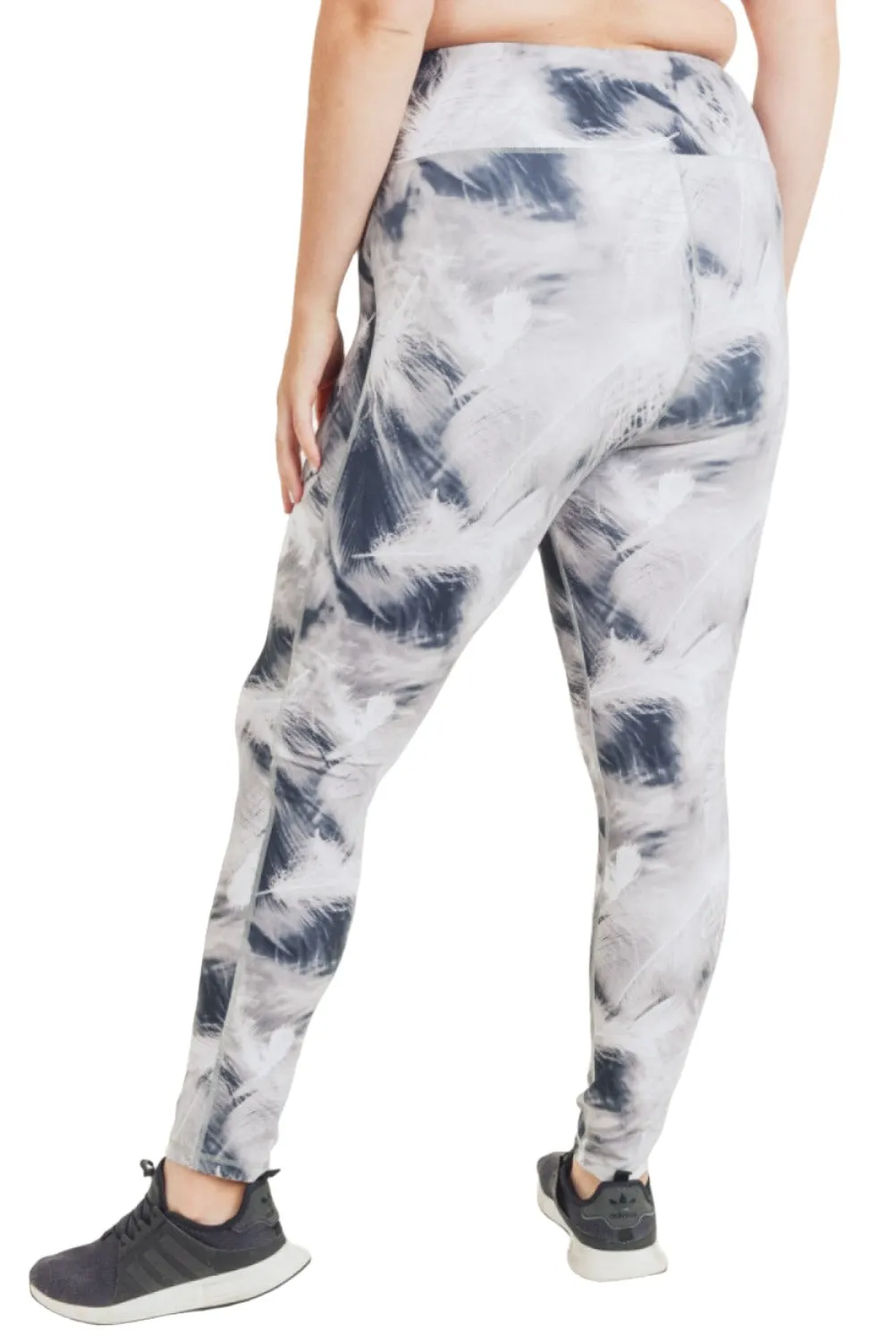 Mono B Weiße Feder Print Highwaist Leggings APH2922