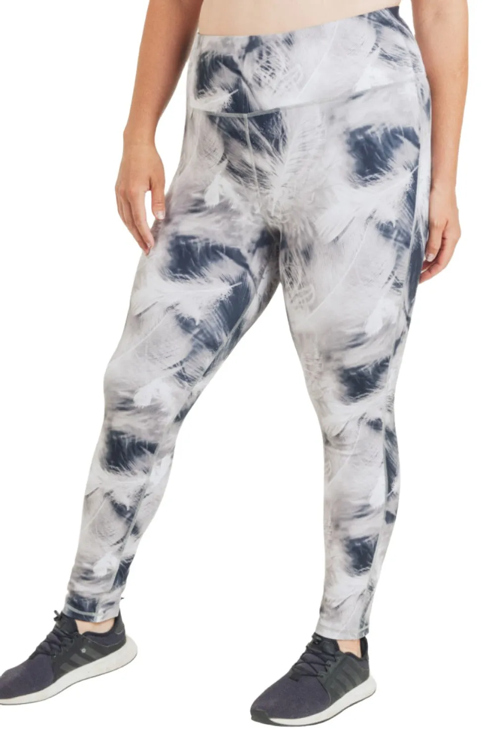 Mono B Weiße Feder Print Highwaist Leggings APH2922