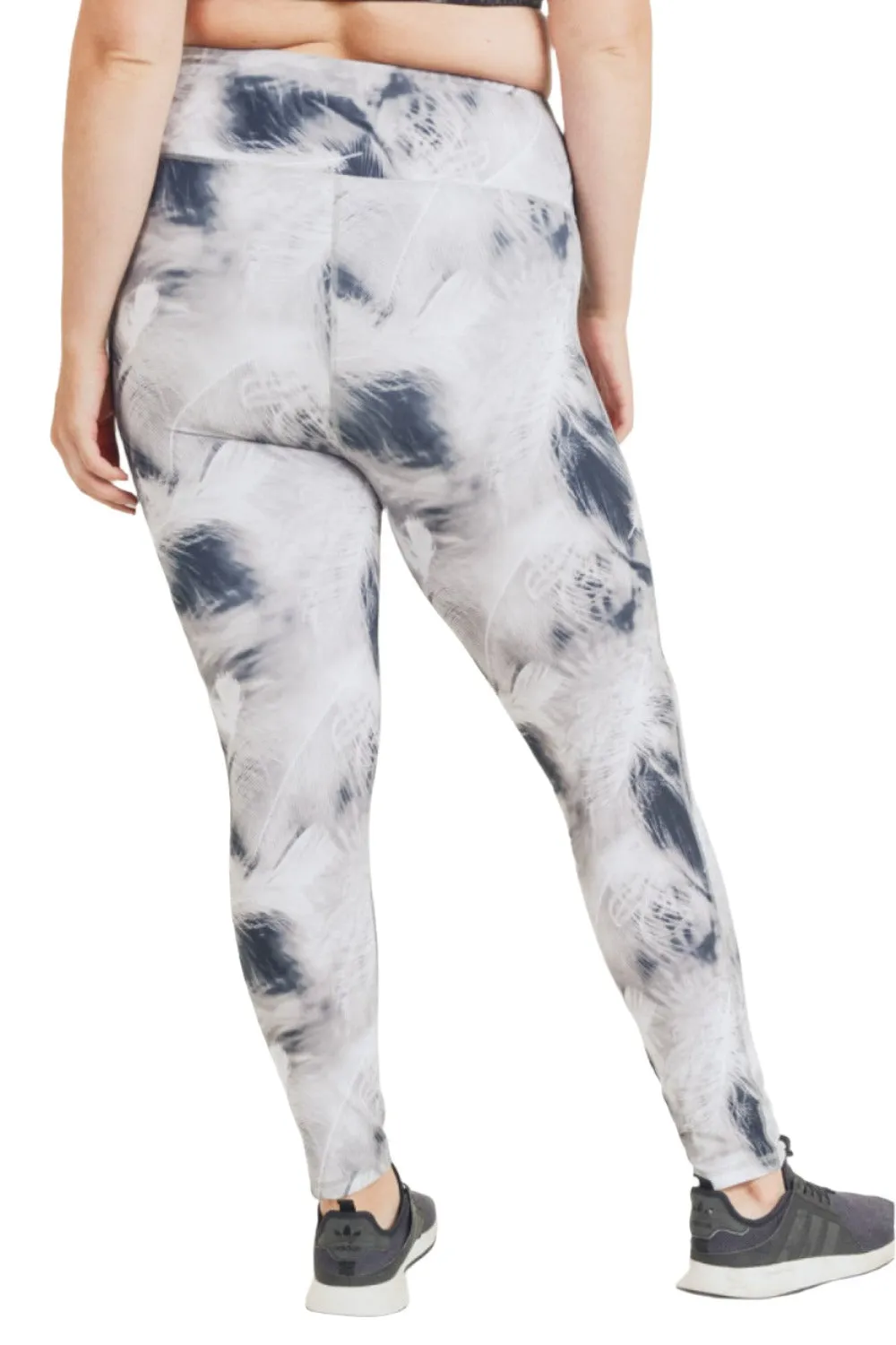 Mono B Weiße Feder Print Highwaist Leggings APH2922