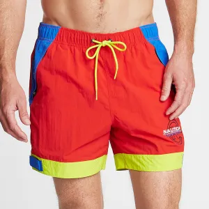 Nautica Herren große & hohe Wettbewerbs-Farbblock Badehose Feuriges Rot Nautica