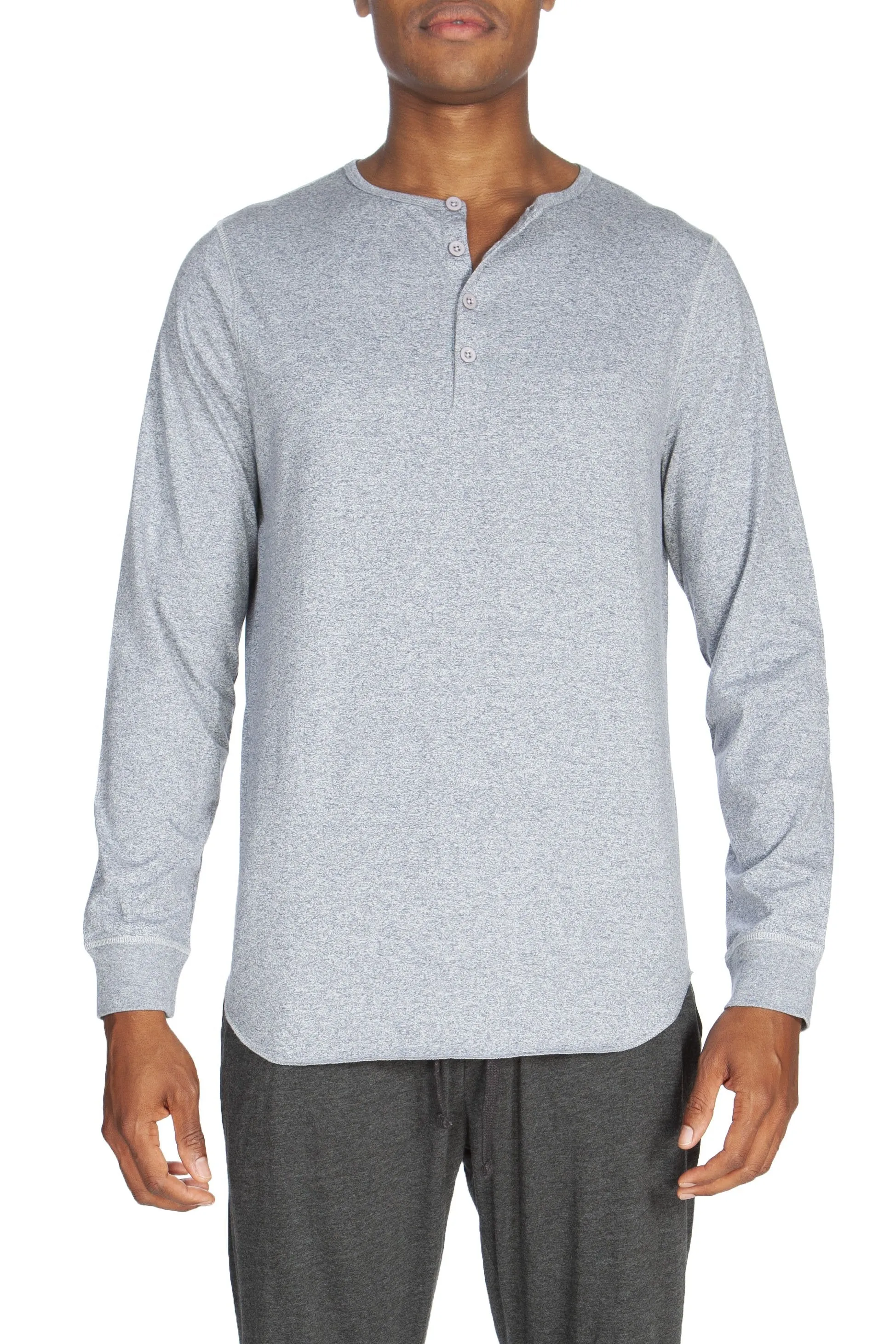 Poly-Viskose Henley mit langen Ärmeln