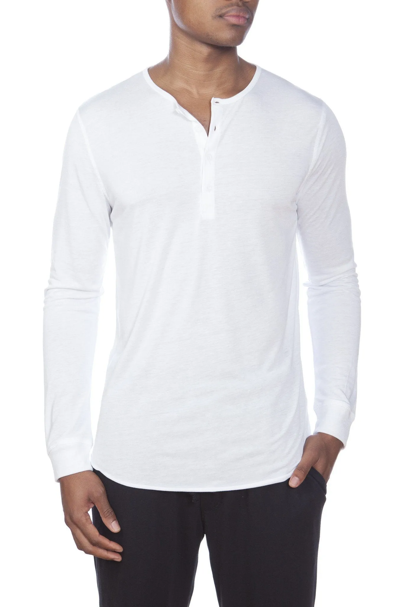 Poly-Viskose Henley mit langen Ärmeln